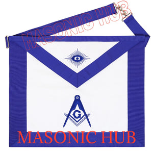Handmade 100% Lambskin Blue Lodge Apron with Hand-Embroidered Compass & Square Masonic Hub