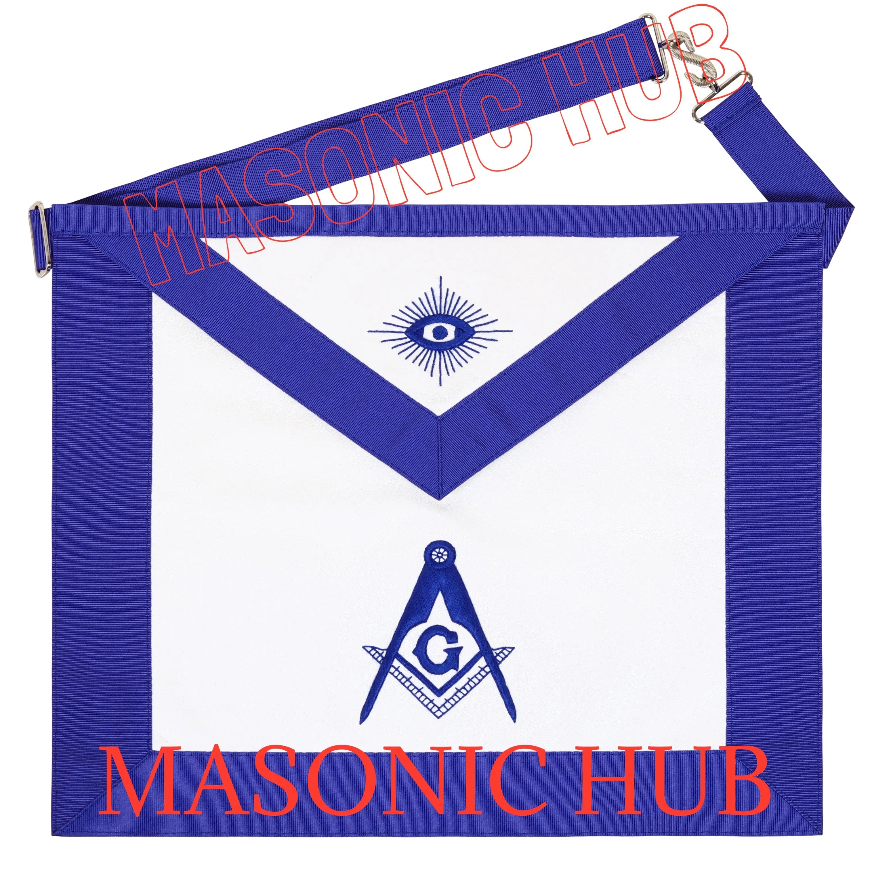 Handmade 100% Lambskin Blue Lodge Apron with Hand-Embroidered Compass & Square Masonic Hub