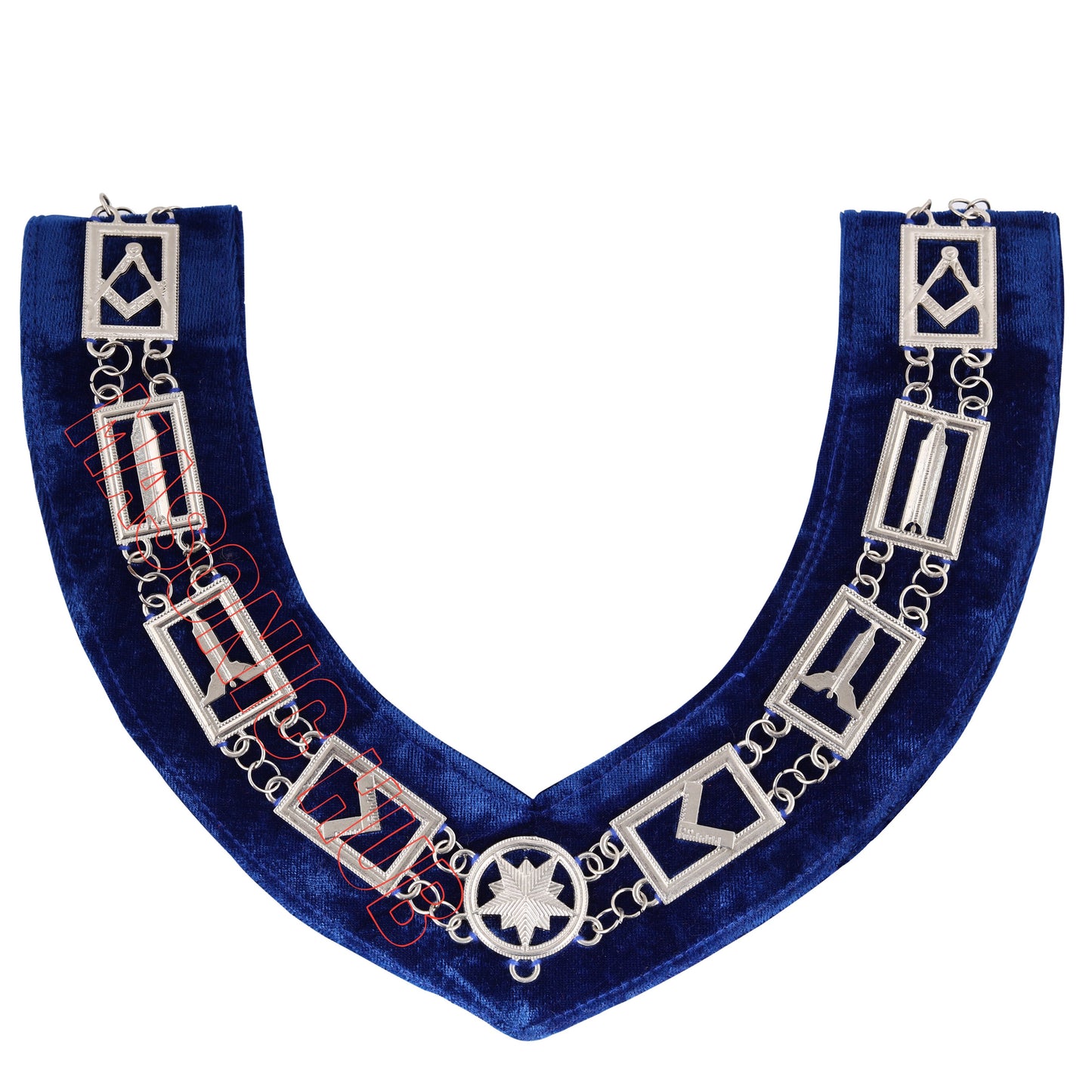 Masonic Blue Lodge Master Mason Apron, Chain Collar & Hand-Embroidered Gloves Set