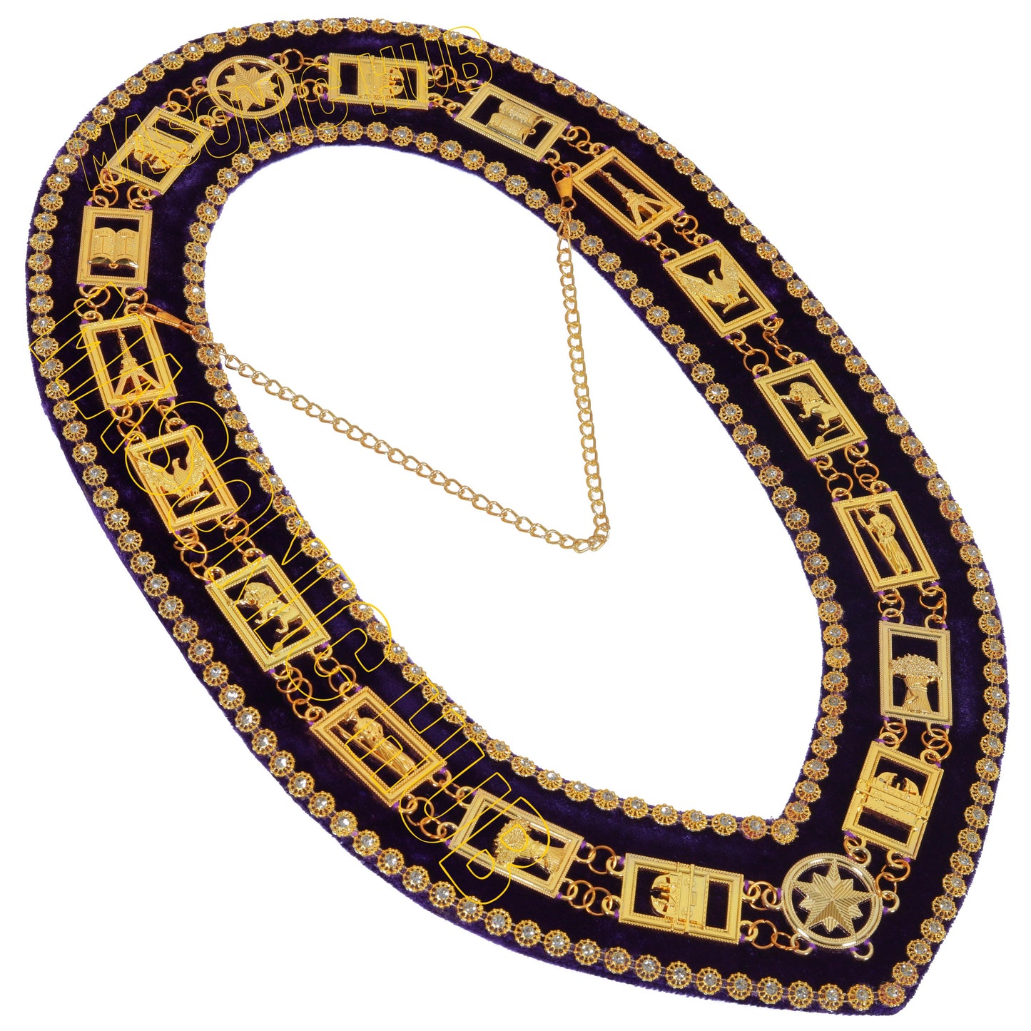 Masonic Heroines of Jericho Women's Chain Collar, HOJ COLLAR With Purple Backing