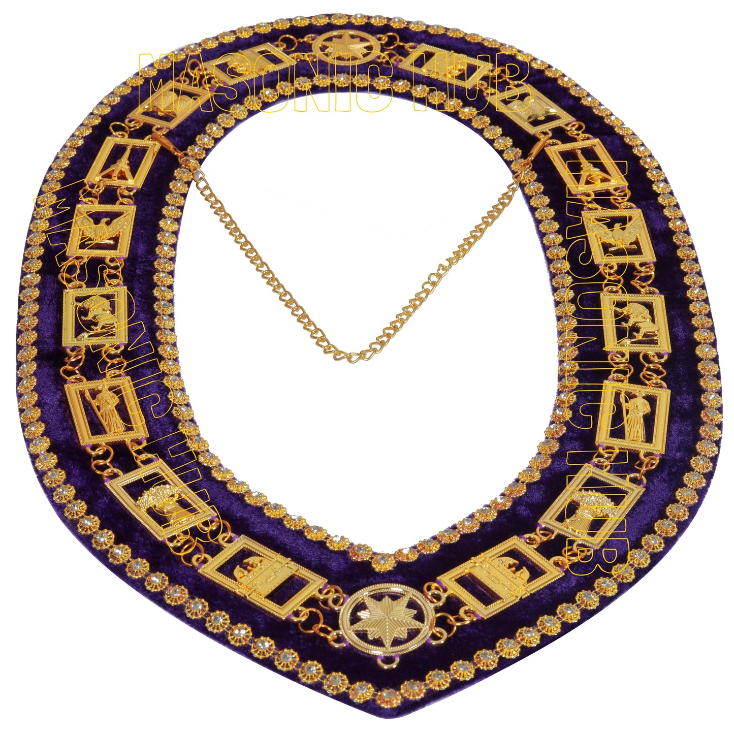 Masonic Heroines of Jericho Women's Chain Collar, HOJ COLLAR With Purple Backing