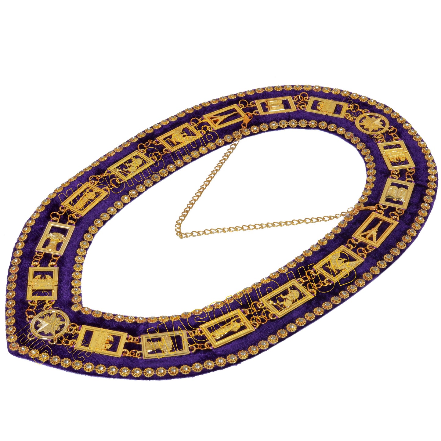 Masonic Heroines of Jericho Women's Chain Collar, HOJ COLLAR With Purple Backing