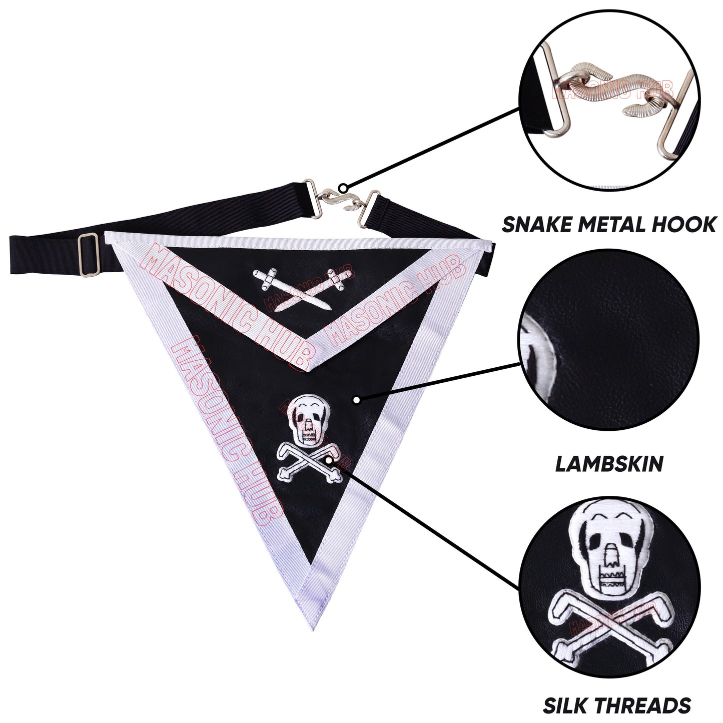 Masonic Knight Templar Apron – 100% Lambskin, Hand Embroidered