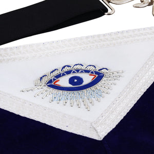 Masonic Past Master Mason Sheep Leather Apron – Handmade Bullion Embroidered | 100% Lambskin with Royal Blue Velvet Masonic Hub