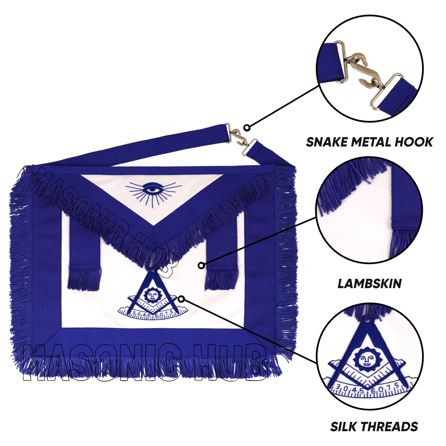 Masonic Past Master Apron – 100% Lambskin, Blue with Fringe (Handmade)