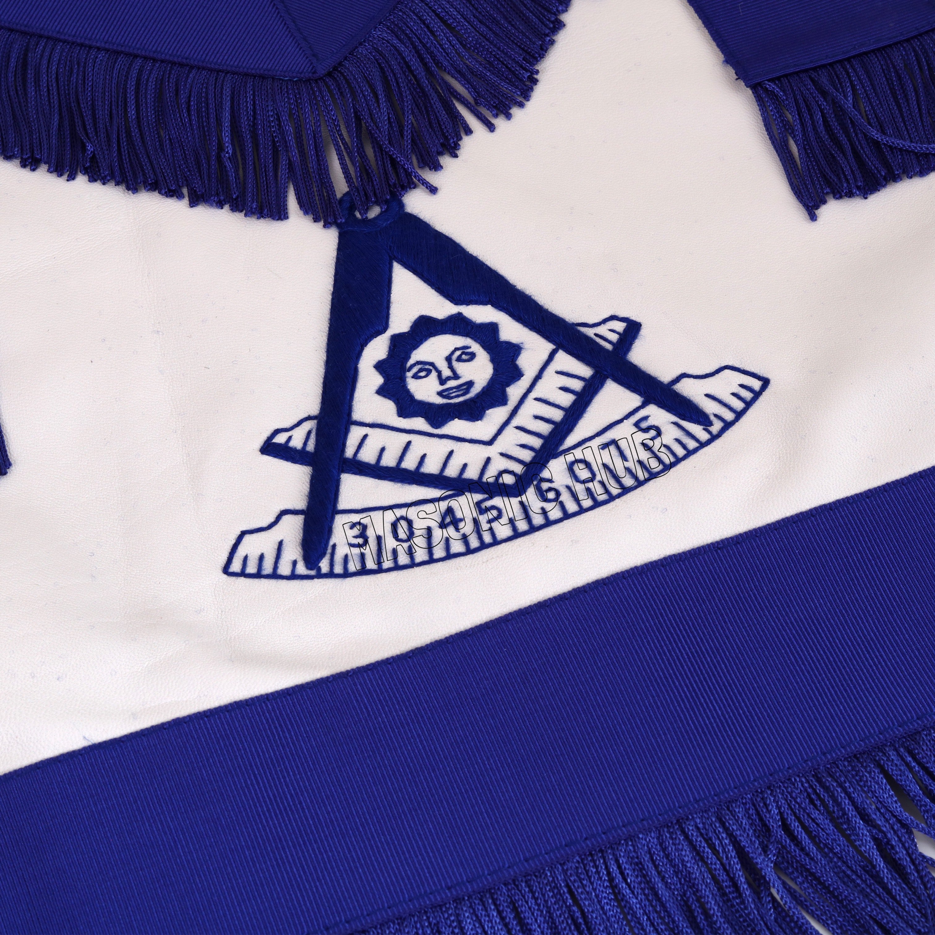 Masonic Past Master Apron – 100% Lambskin, Blue with Fringe (Handmade) Masonic Hub