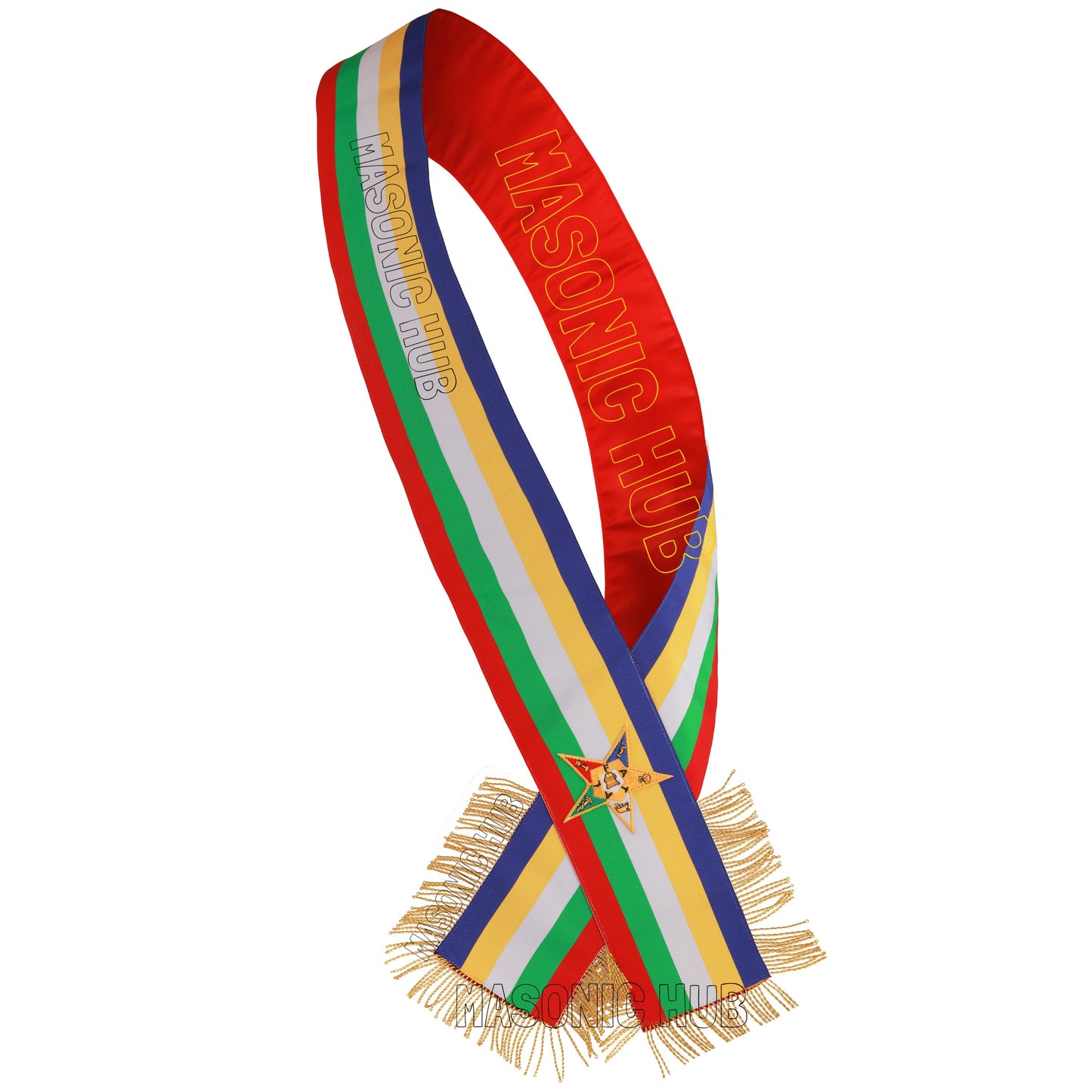 Masonic Order of the Eastern Star (OES) Five-Color Sash with Red Lining & Gold Fringe