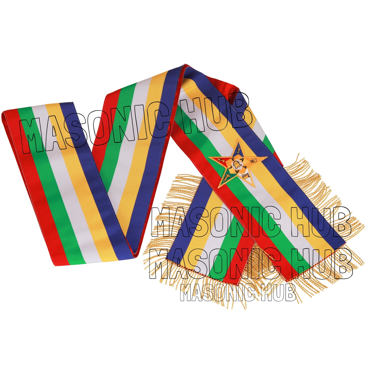 Masonic Order of the Eastern Star (OES) Five-Color Sash with Red Lining & Gold Fringe