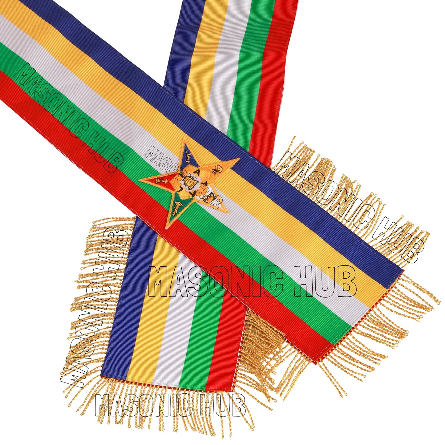 Masonic Order of the Eastern Star (OES) Five-Color Sash with Red Lining & Gold Fringe