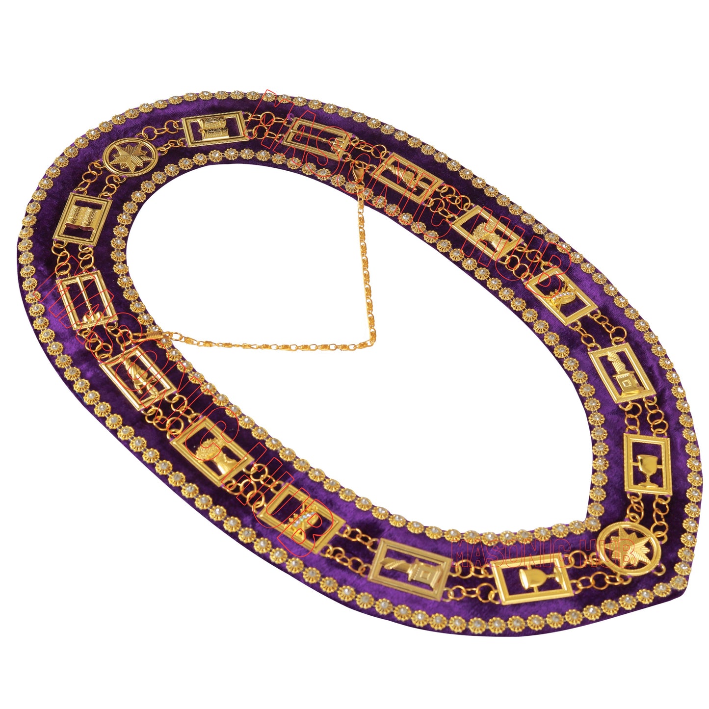 Masonic Regalia OES Order Of Star Chain Collar Purple Backing With Rhinestones