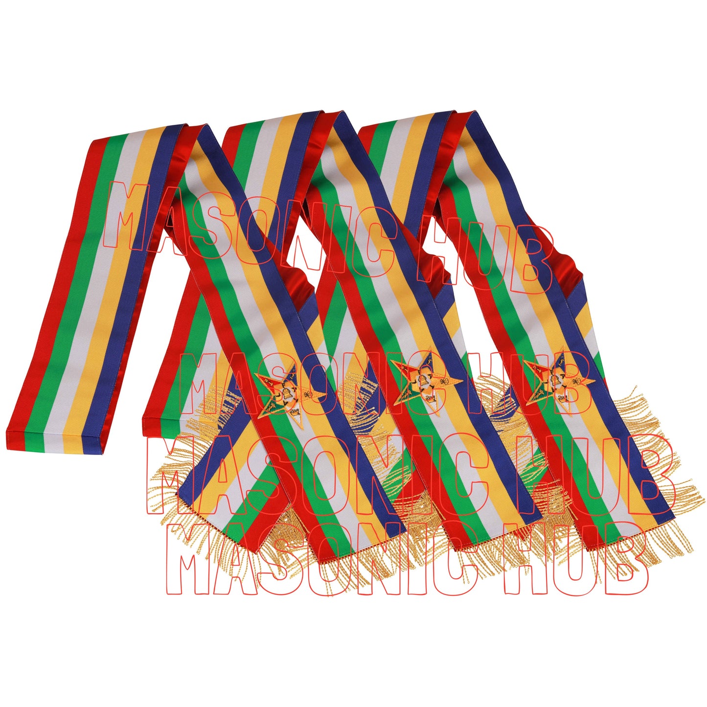 Masonic Order of the Eastern Star (OES) Five-Color Sash with Red Lining & Gold Fringe