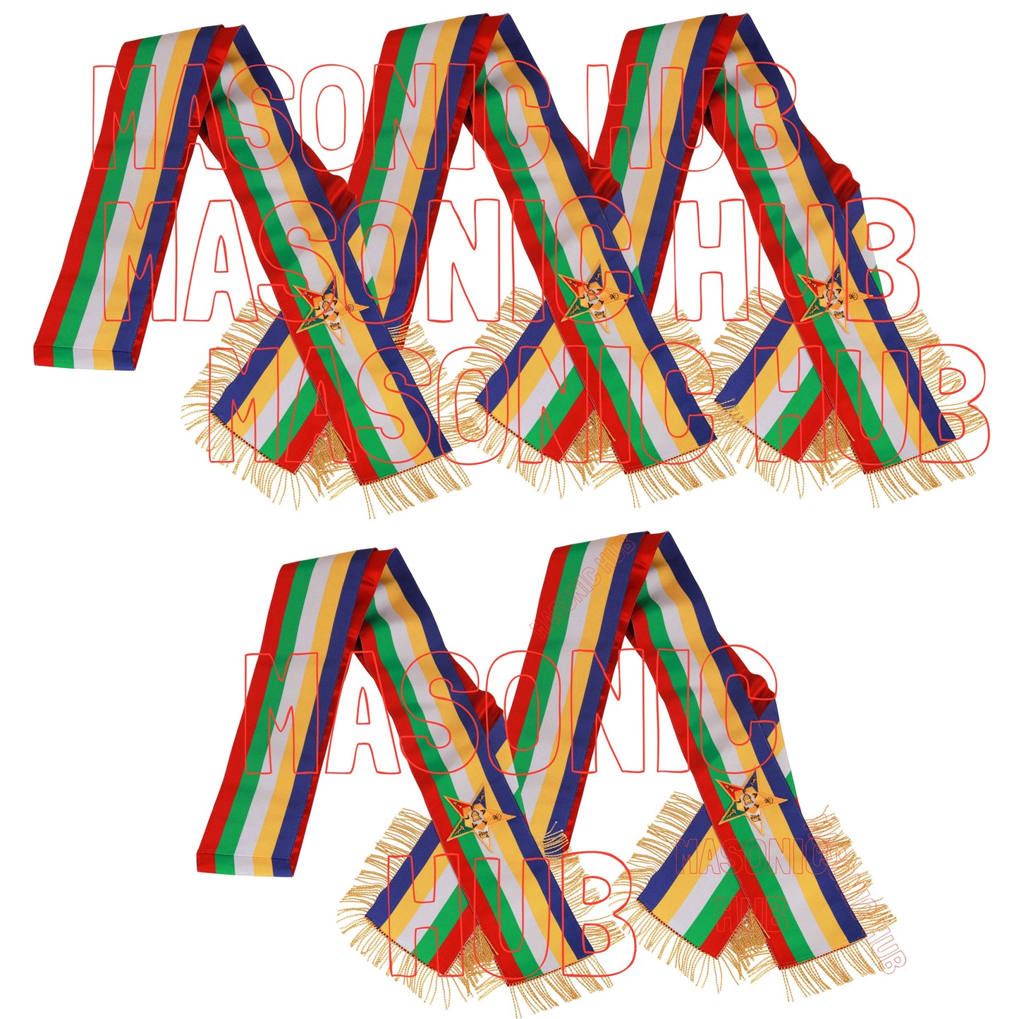 Masonic Order of the Eastern Star (OES) Five-Color Sash with Red Lining & Gold Fringe