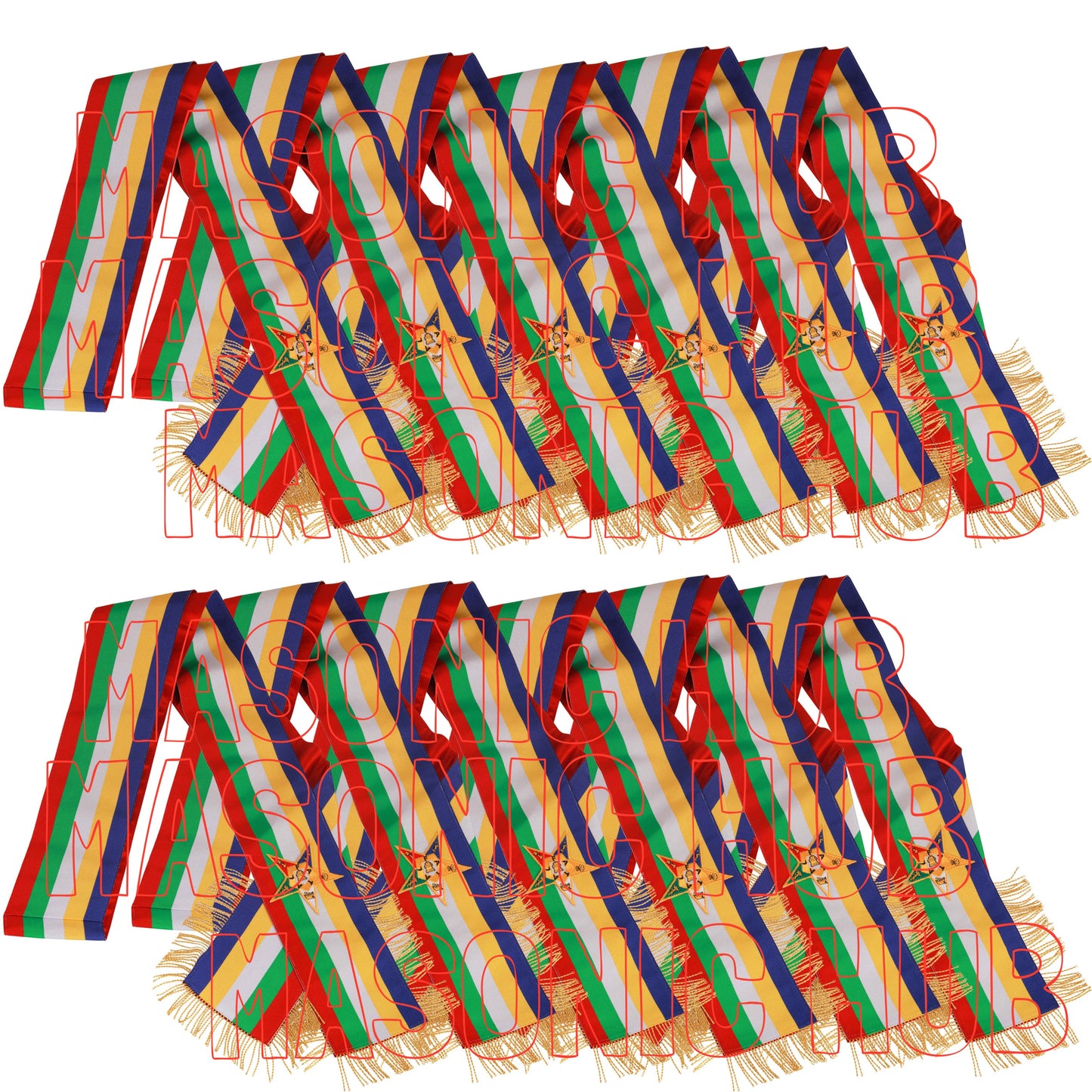 Masonic Order of the Eastern Star (OES) Five-Color Sash with Red Lining & Gold Fringe