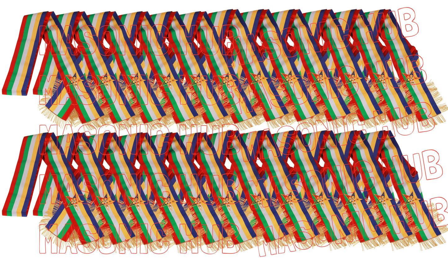 Masonic Order of the Eastern Star (OES) Five-Color Sash with Red Lining & Gold Fringe