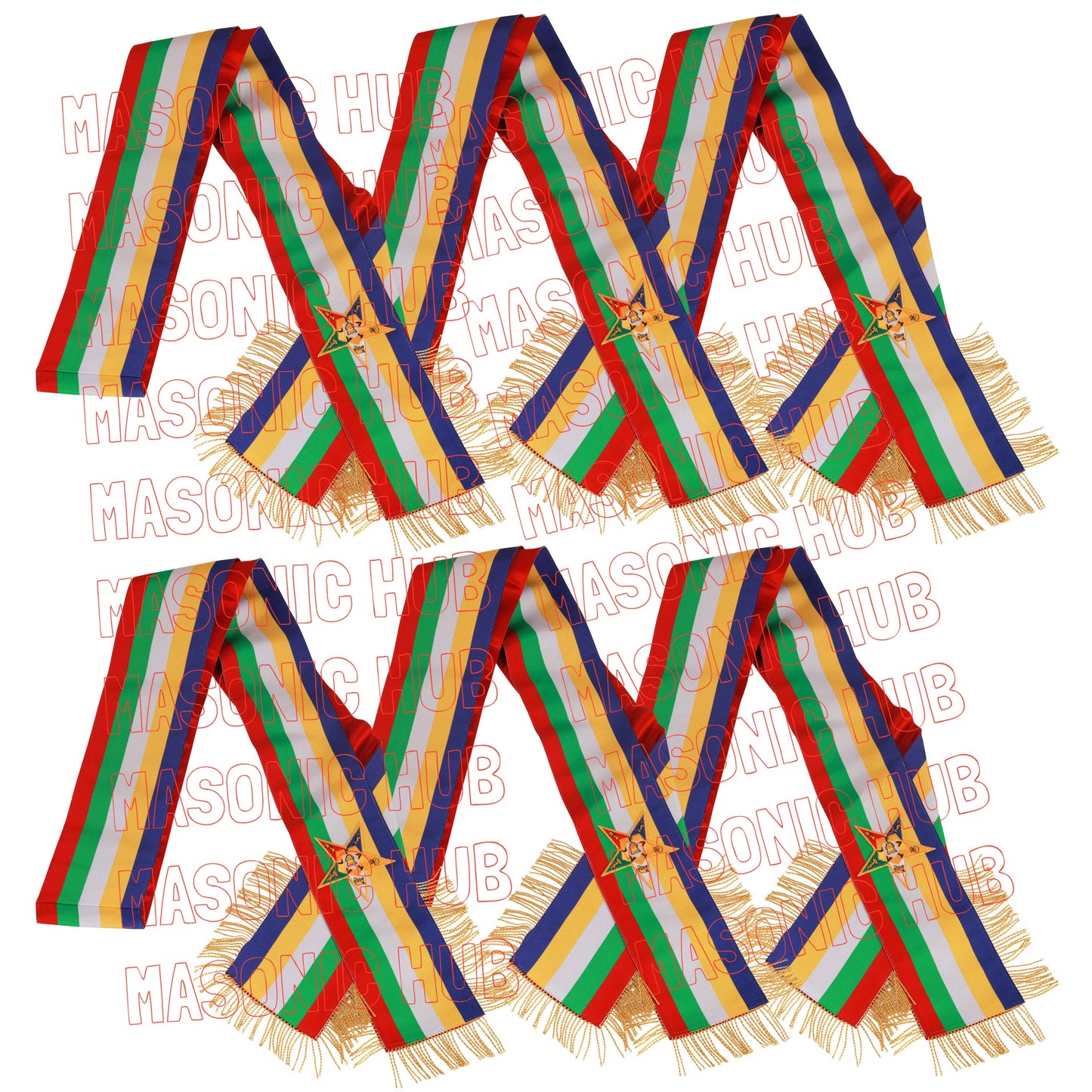 Masonic Order of the Eastern Star (OES) Five-Color Sash with Red Lining & Gold Fringe