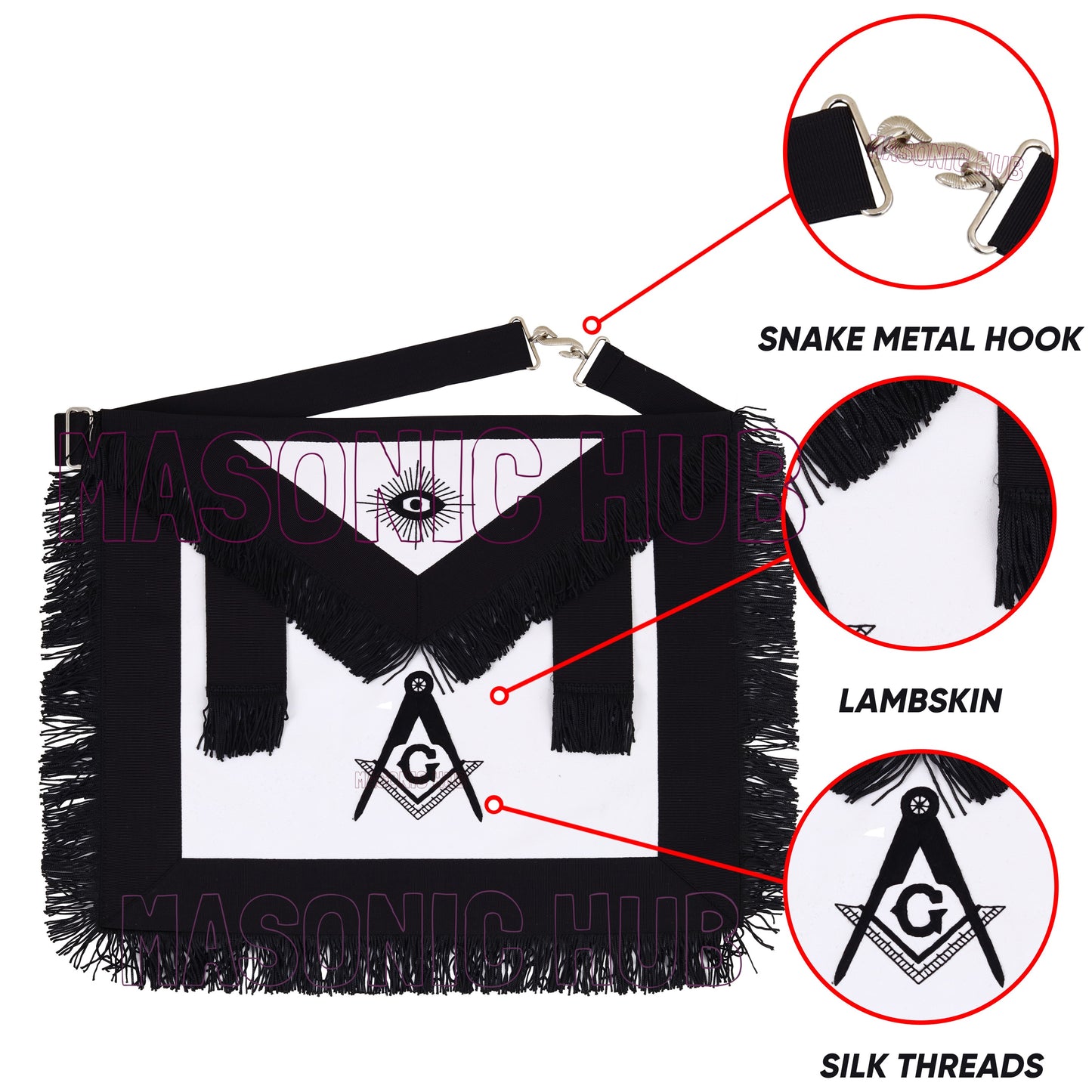 Handmade 100% Lambskin Master Mason Funeral Apron in Black with Reverent Fringe