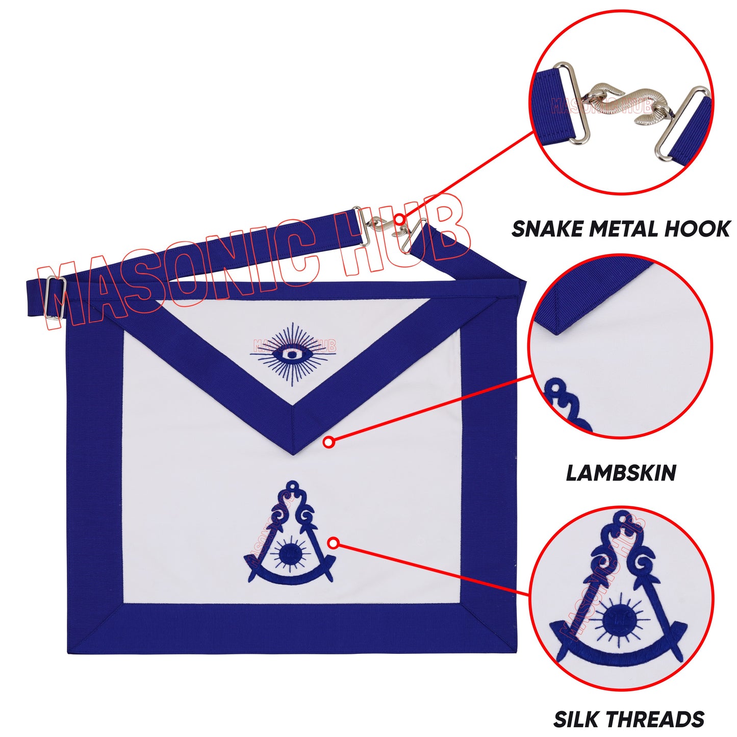 Masonic Past Master Apron – 100% Lambskin, Blue Hand-Embroidered