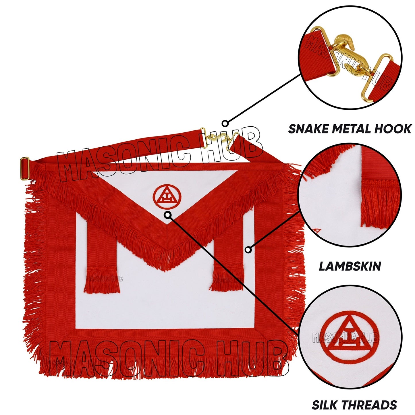 Masonic Royal Arch Member Apron – 100% Lambskin with Fringe (Hand Embroidered)
