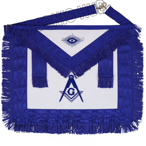 Handcrafted 100% Lambskin Masonic Master Mason Blue Lodge Apron with Blue Fringe Masonic Hub