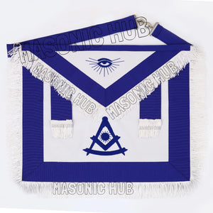 Masonic Past Master Apron – 100% Lambskin, Blue with White Fringe (Hand-Embroidered) Masonic Hub