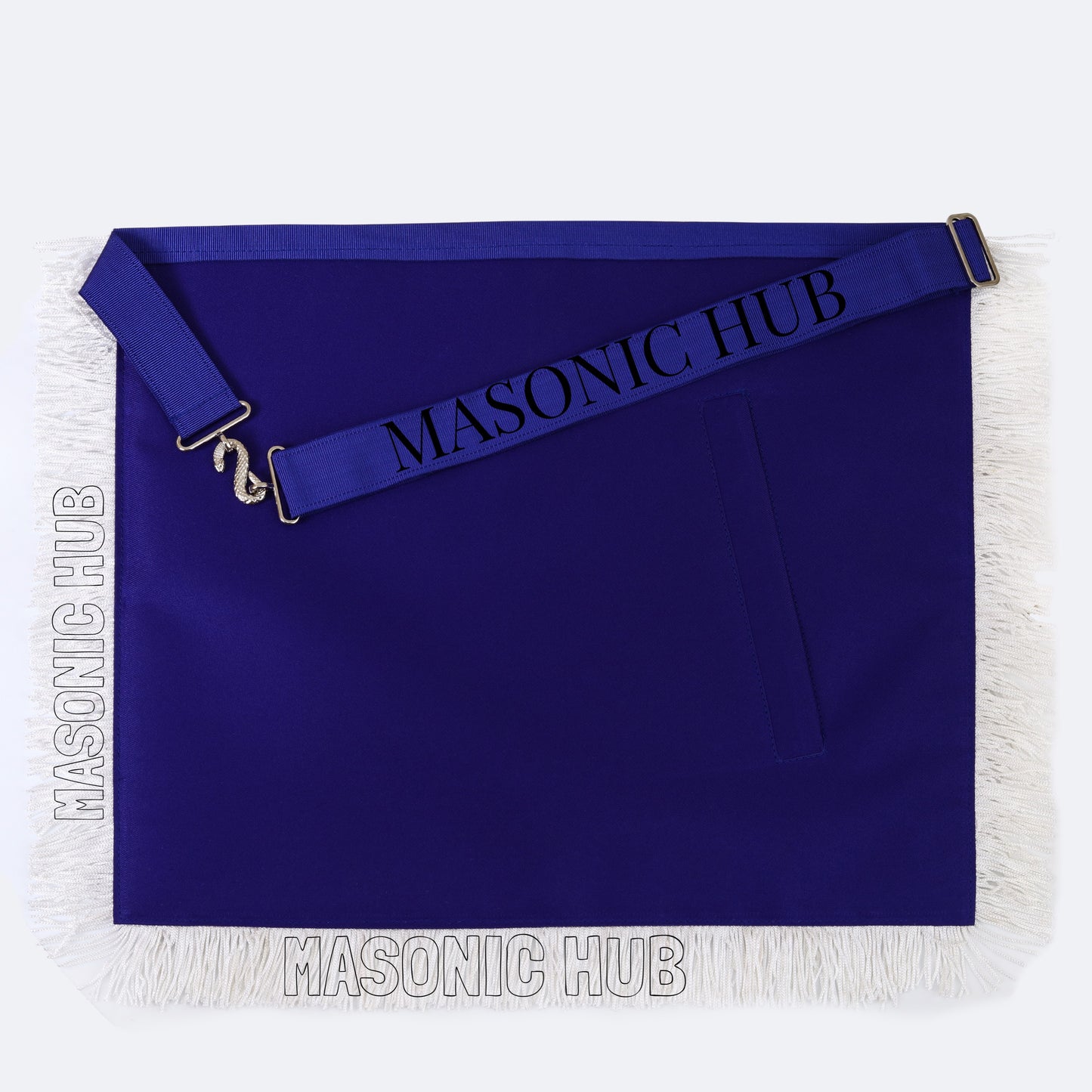 Masonic Past Master Apron – 100% Lambskin, Blue with White Fringe (Hand-Embroidered)