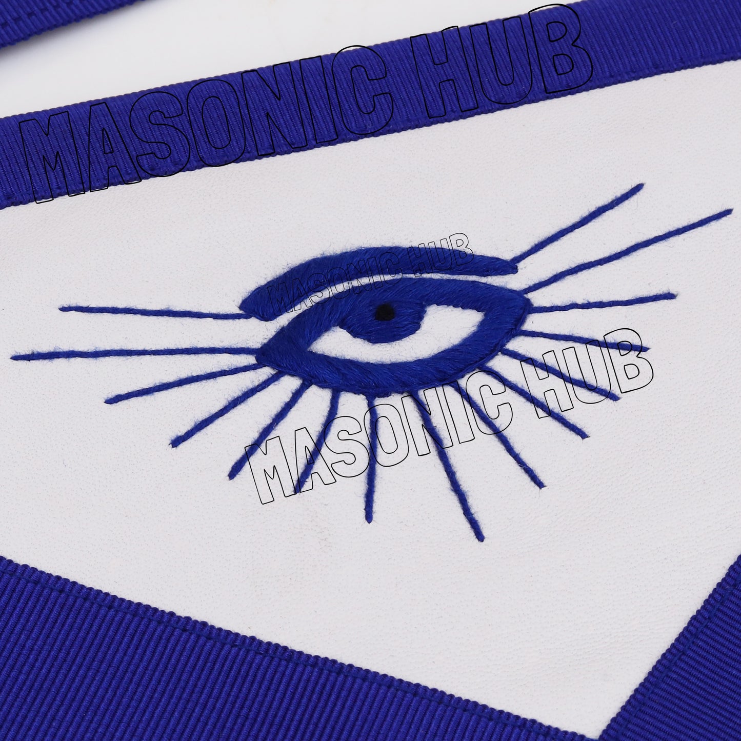 Masonic Past Master Apron – 100% Lambskin, Blue with White Fringe (Hand-Embroidered)