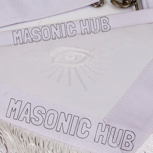 Masonic Master Mason 100% Lambskin Apron All White with Fringe - Hand Embroidery Masonic Hub