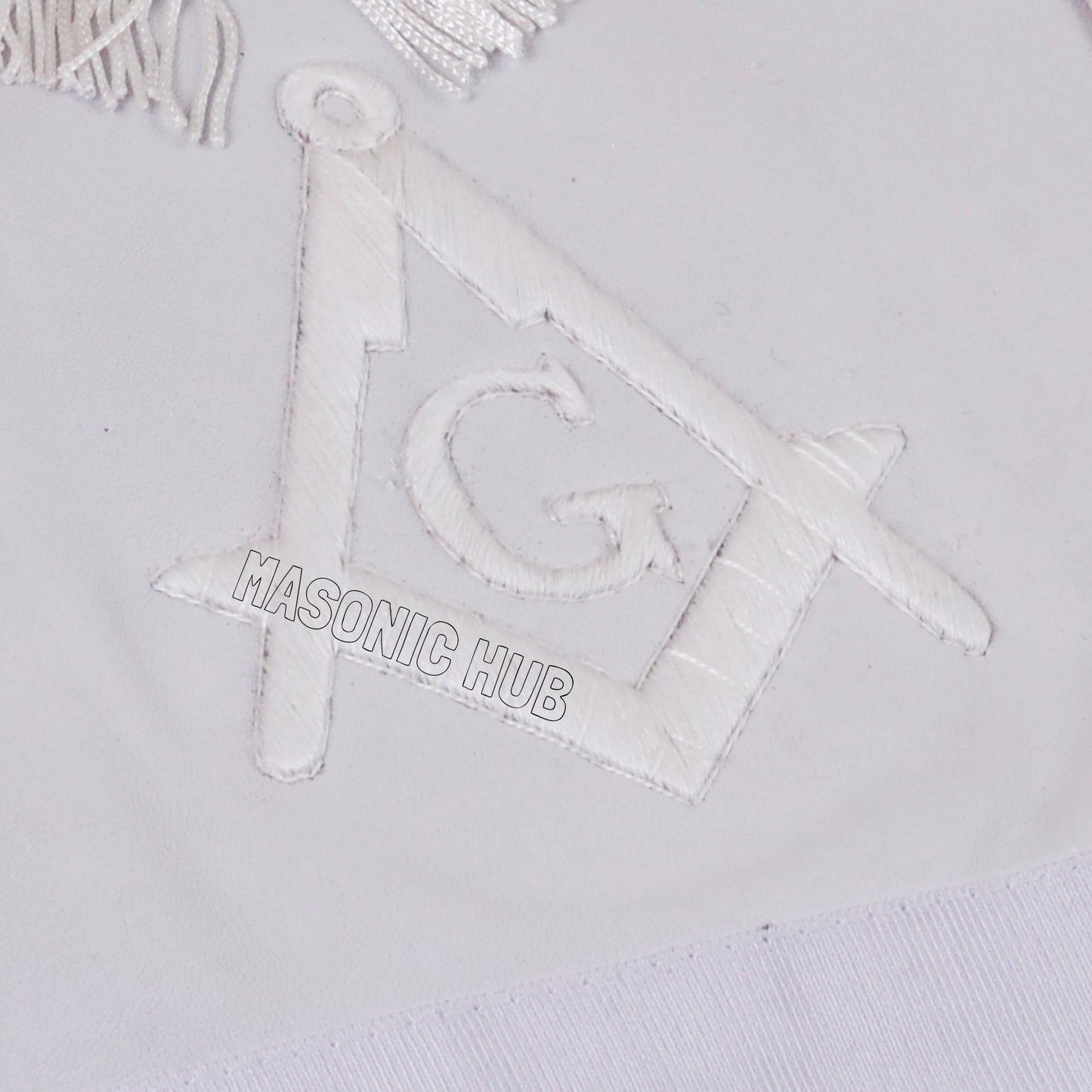 Masonic Master Mason 100% Lambskin Apron All White with Fringe - Hand Embroidery