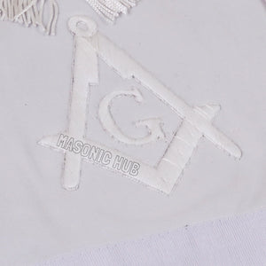 Masonic Master Mason 100% Lambskin Apron All White with Fringe - Hand Embroidery Masonic Hub