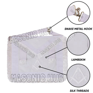 Masonic Master Mason 100% Lambskin Apron All White with Fringe - Hand Embroidery Masonic Hub