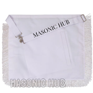 Masonic Master Mason 100% Lambskin Apron All White with Fringe - Hand Embroidery Masonic Hub