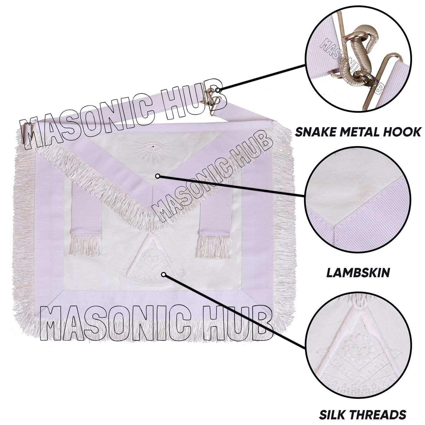 Masonic Past Master Apron – 100% Lambskin with Sun & White Fringe (Hand Embroidered)