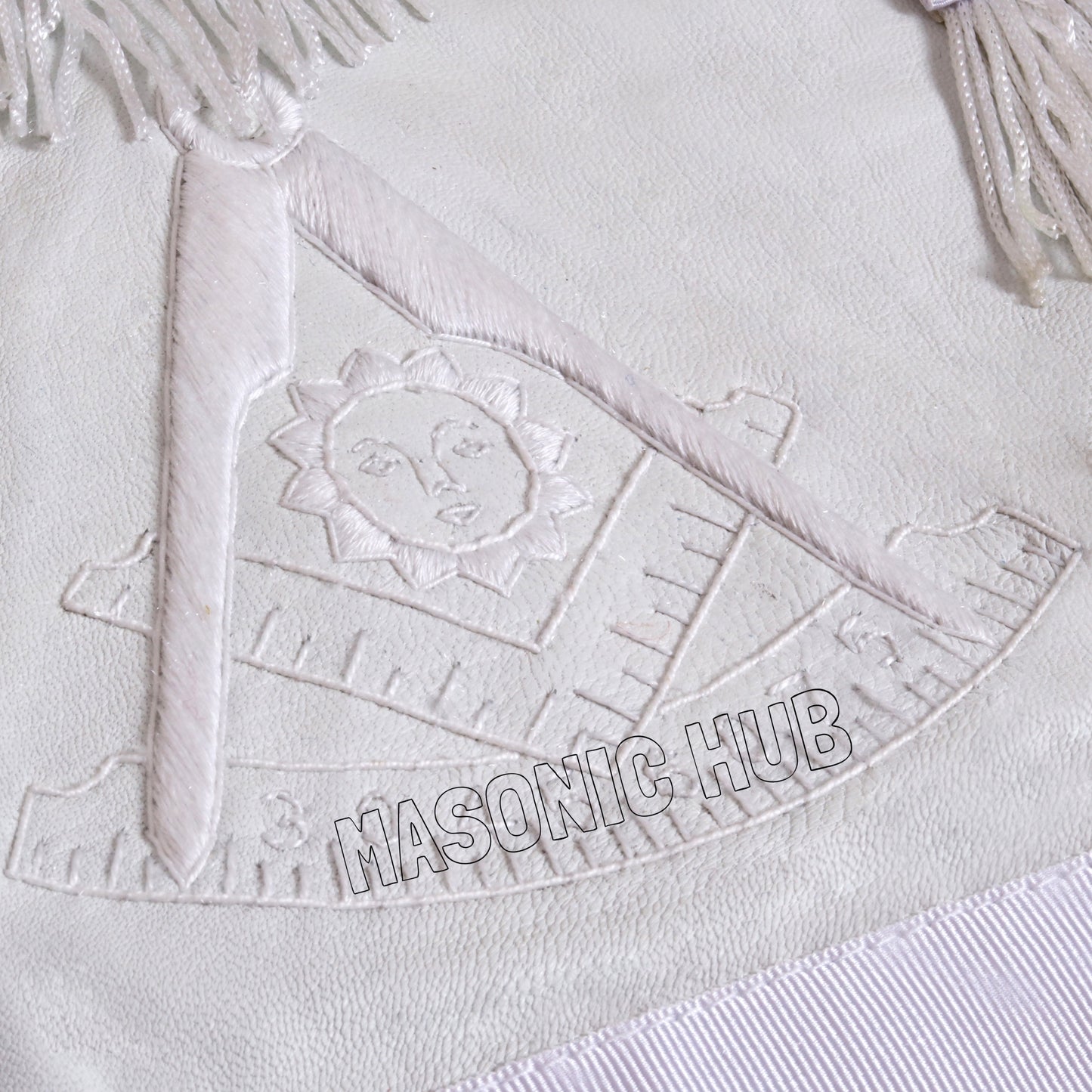 Masonic Past Master Apron – 100% Lambskin with Sun & White Fringe (Hand Embroidered)