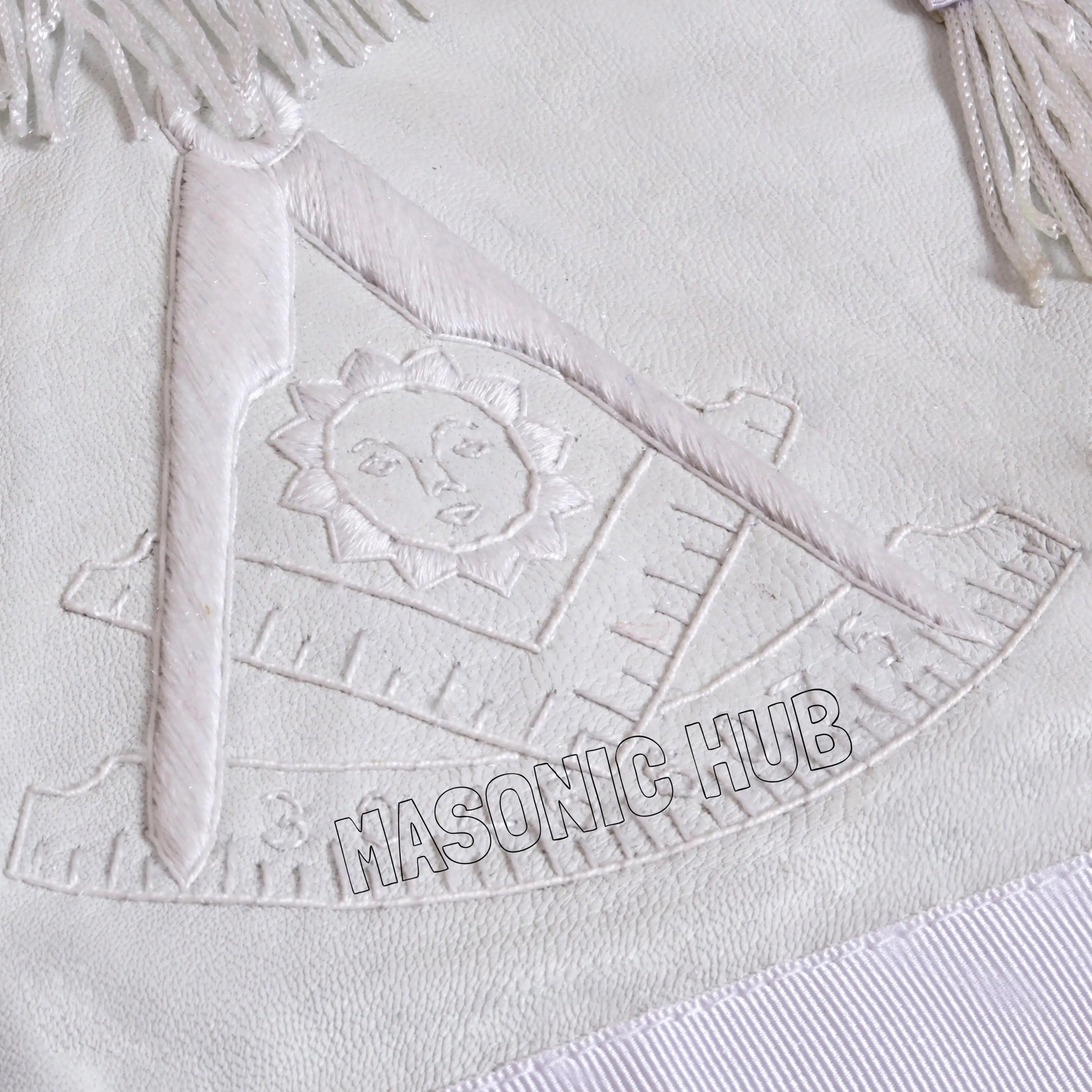Masonic Past Master Apron – 100% Lambskin with Sun & White Fringe (Hand Embroidered) Masonic Hub
