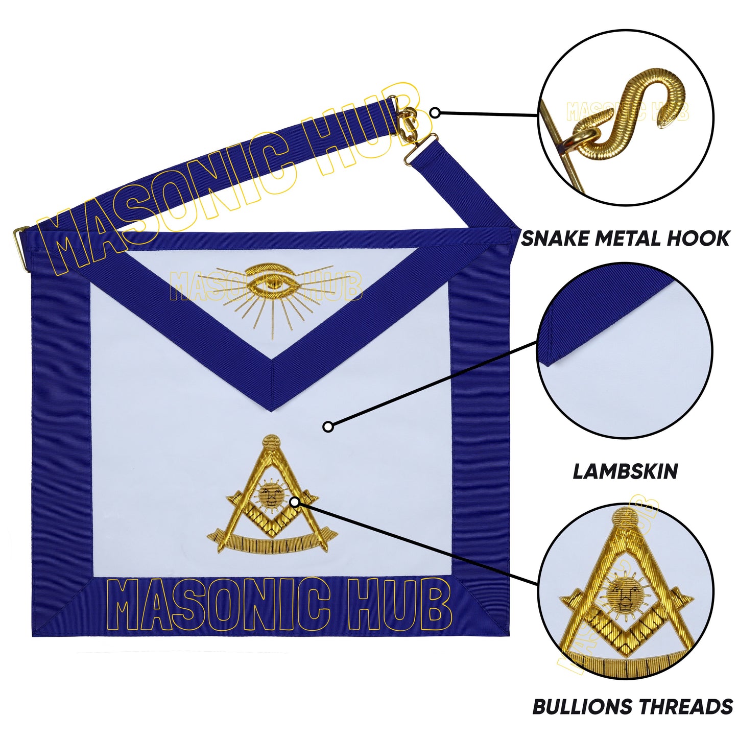 Handcrafted 100% Lambskin Blue Lodge Past Master Apron with Gold Bullion Threads