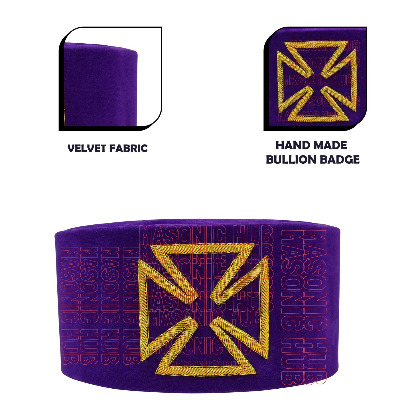 Masonic Grand Prior Purple Velvet Cap Hat Crown - Knight Templar Regalia
