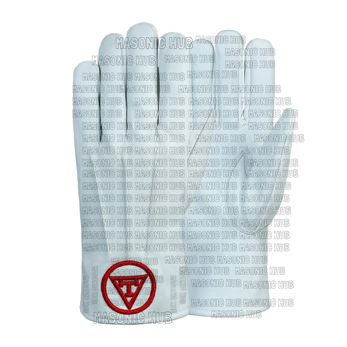 Royal Arch Freemason White Leather Gloves – Hand-Embroidered in Red Silk Thread Masonic Hub