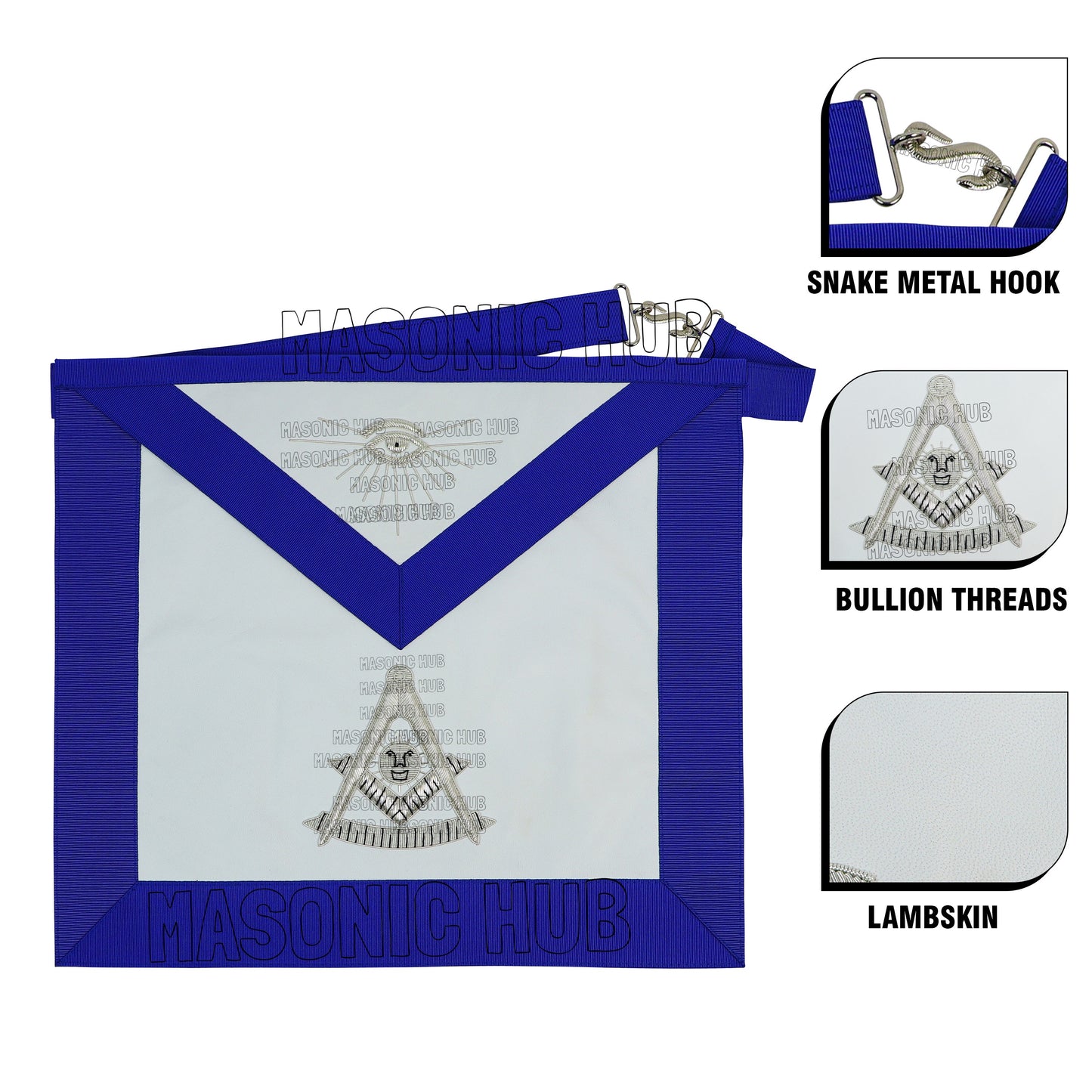 Handcrafted 100% Lambskin Blue Lodge Past Master Apron with Gold Bullion Threads