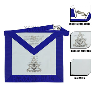 Handcrafted 100% Lambskin Blue Lodge Past Master Apron with Gold Bullion Threads Masonic Hub