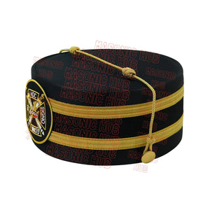 Knights Templar Black Satin Cap with Gold Braid - Masonic Freemason Hat ( A ) Masonic Hub