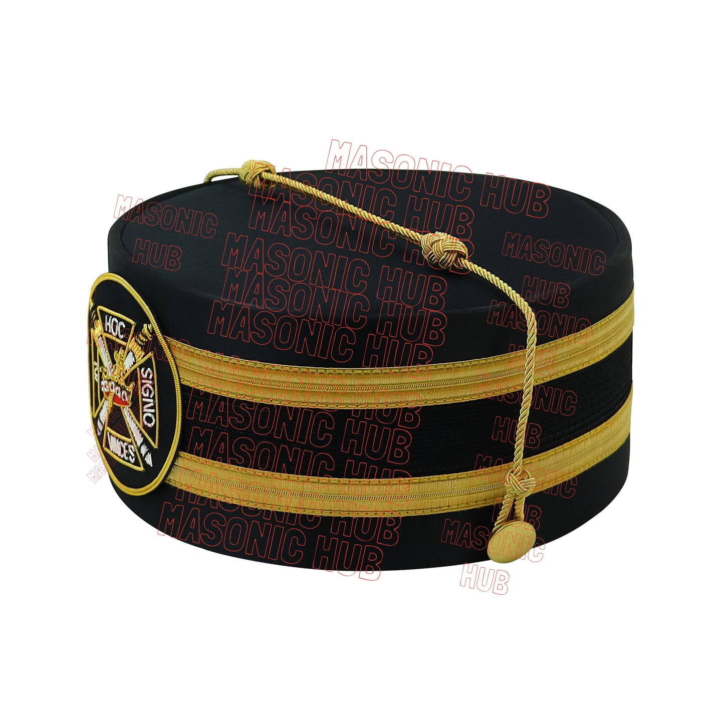 Knights Templar Black Satin Cap with Gold Braid - Masonic Freemason Hat ( B )