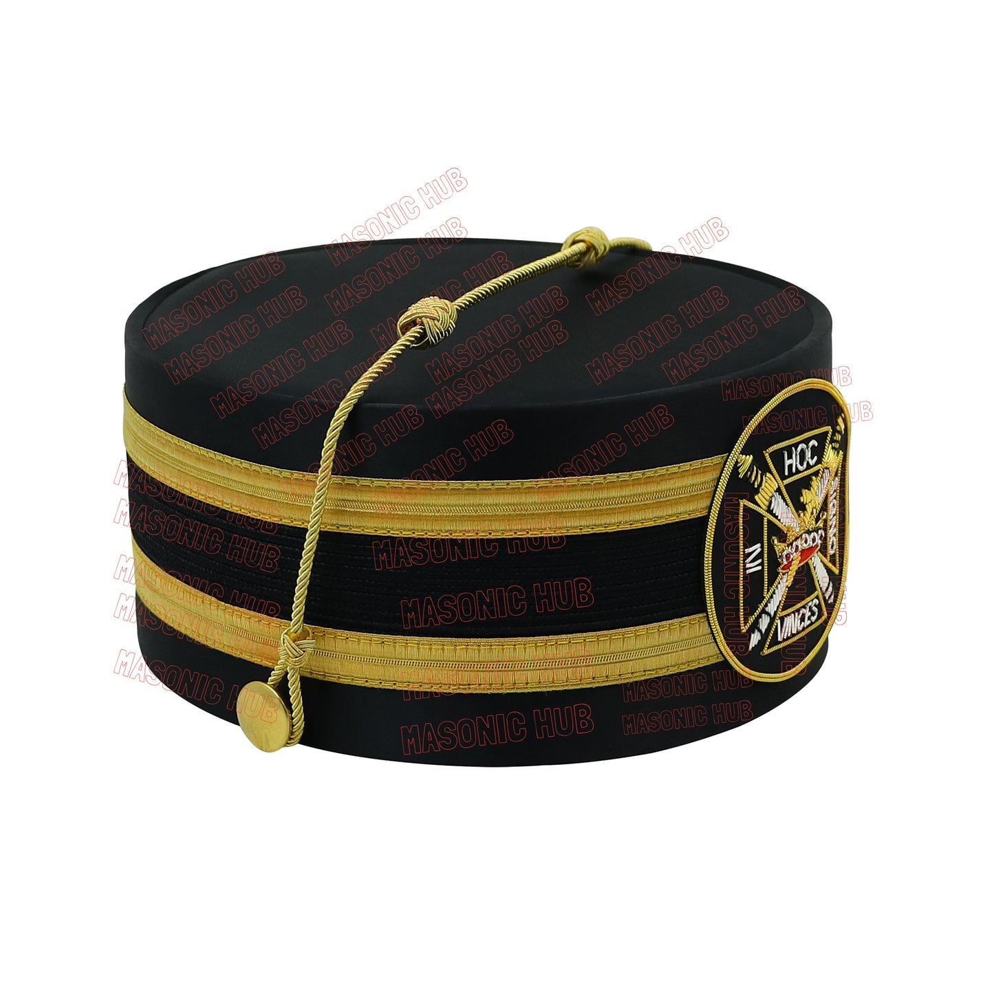 Knights Templar Black Satin Cap with Gold Braid - Masonic Freemason Hat ( A )