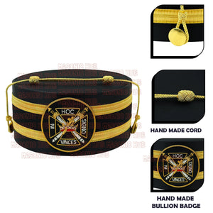 Knights Templar Black Satin Cap with Gold Braid - Masonic Freemason Hat ( A ) Masonic Hub