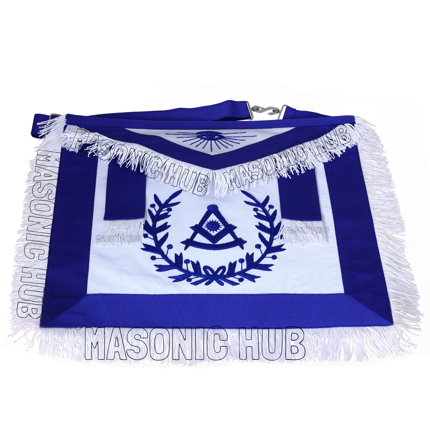 Masonic Past Master Apron – 100% Lambskin, Blue Wreath & Fringe, Handcrafted | Masonic Hub
