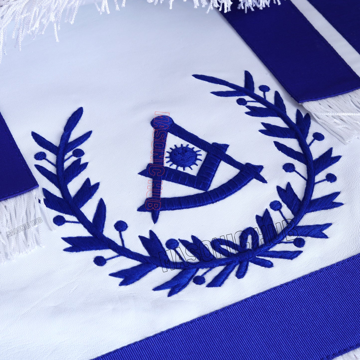 Masonic Past Master Apron – 100% Lambskin, Blue Wreath & Fringe, Handcrafted | Masonic Hub