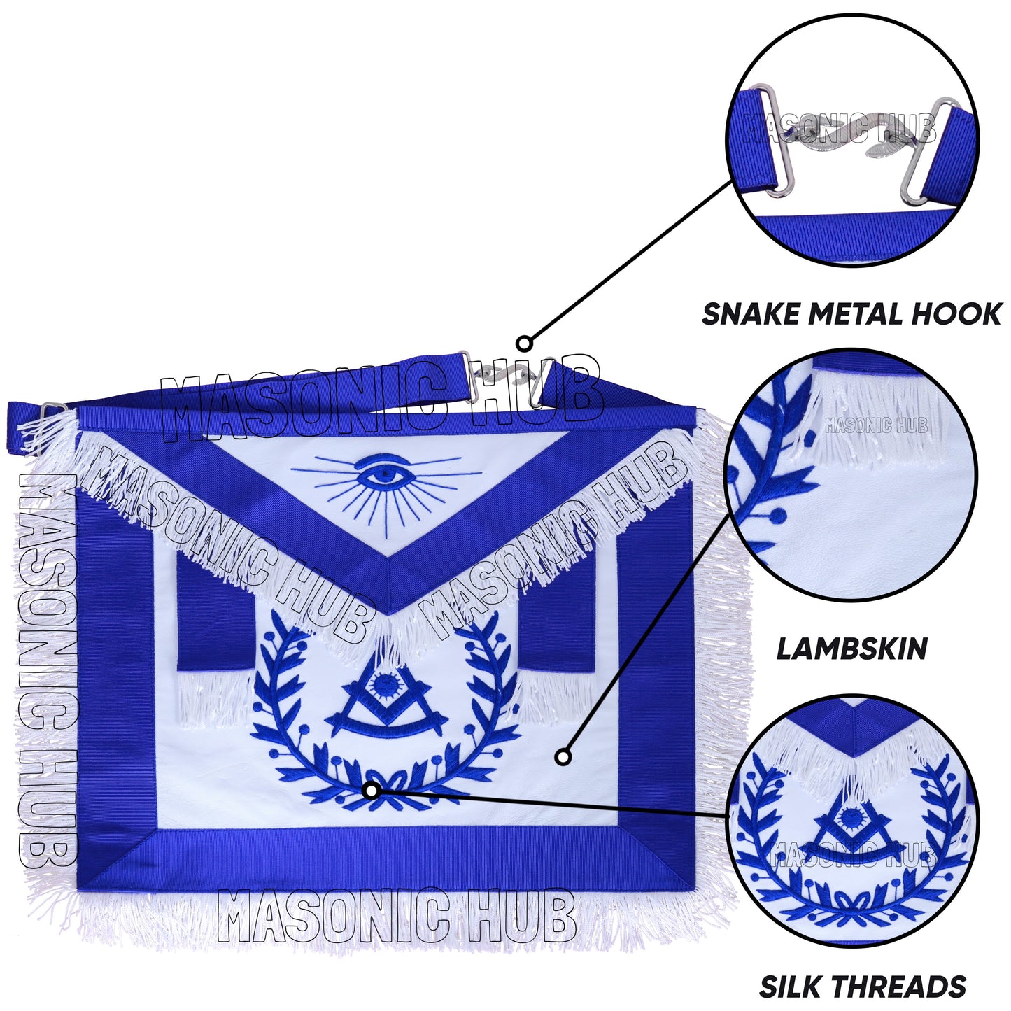 Masonic Past Master Apron – 100% Lambskin, Blue Wreath & Fringe, Handcrafted | Masonic Hub