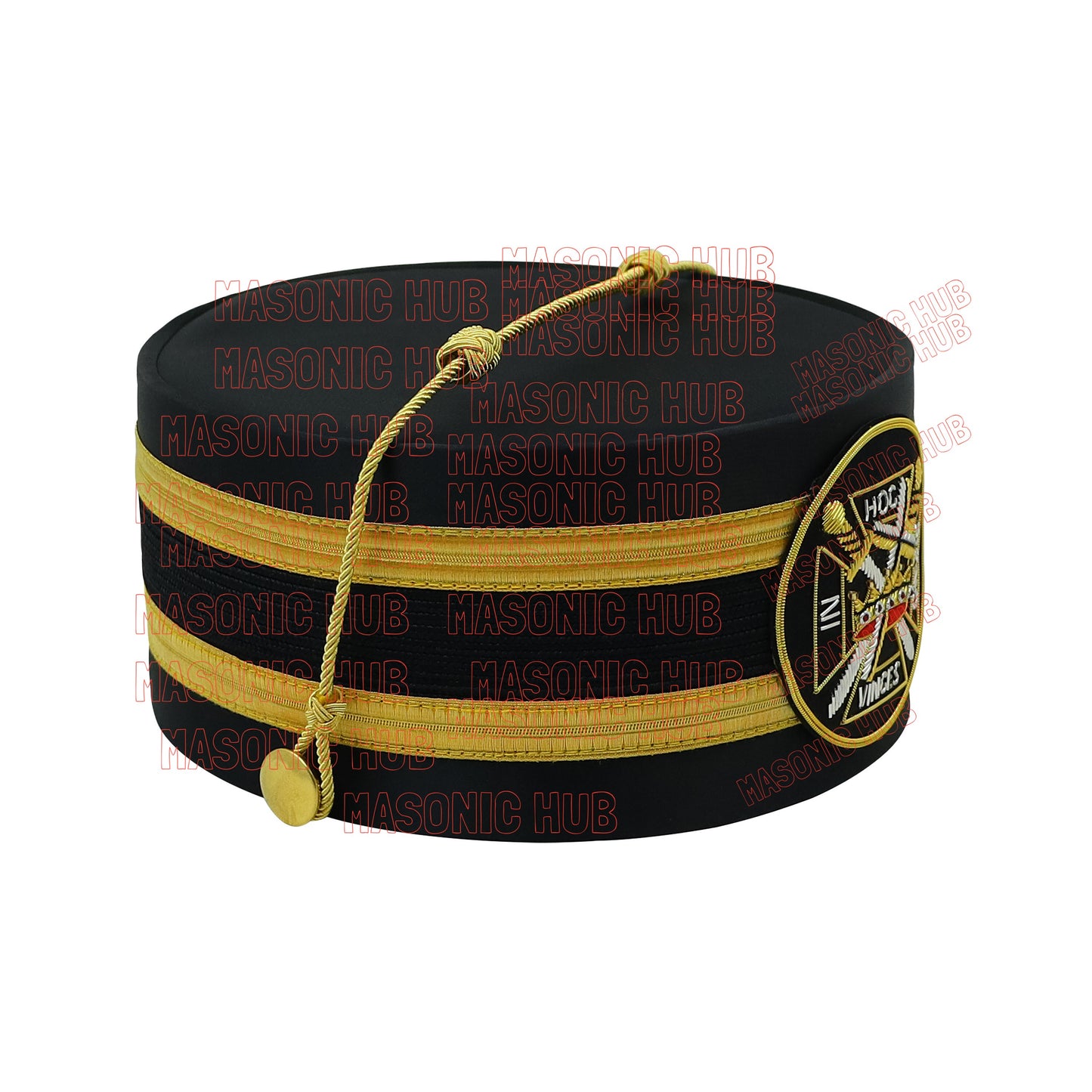 Knights Templar Black Satin Cap with Gold Braid - Masonic Freemason Hat ( B )