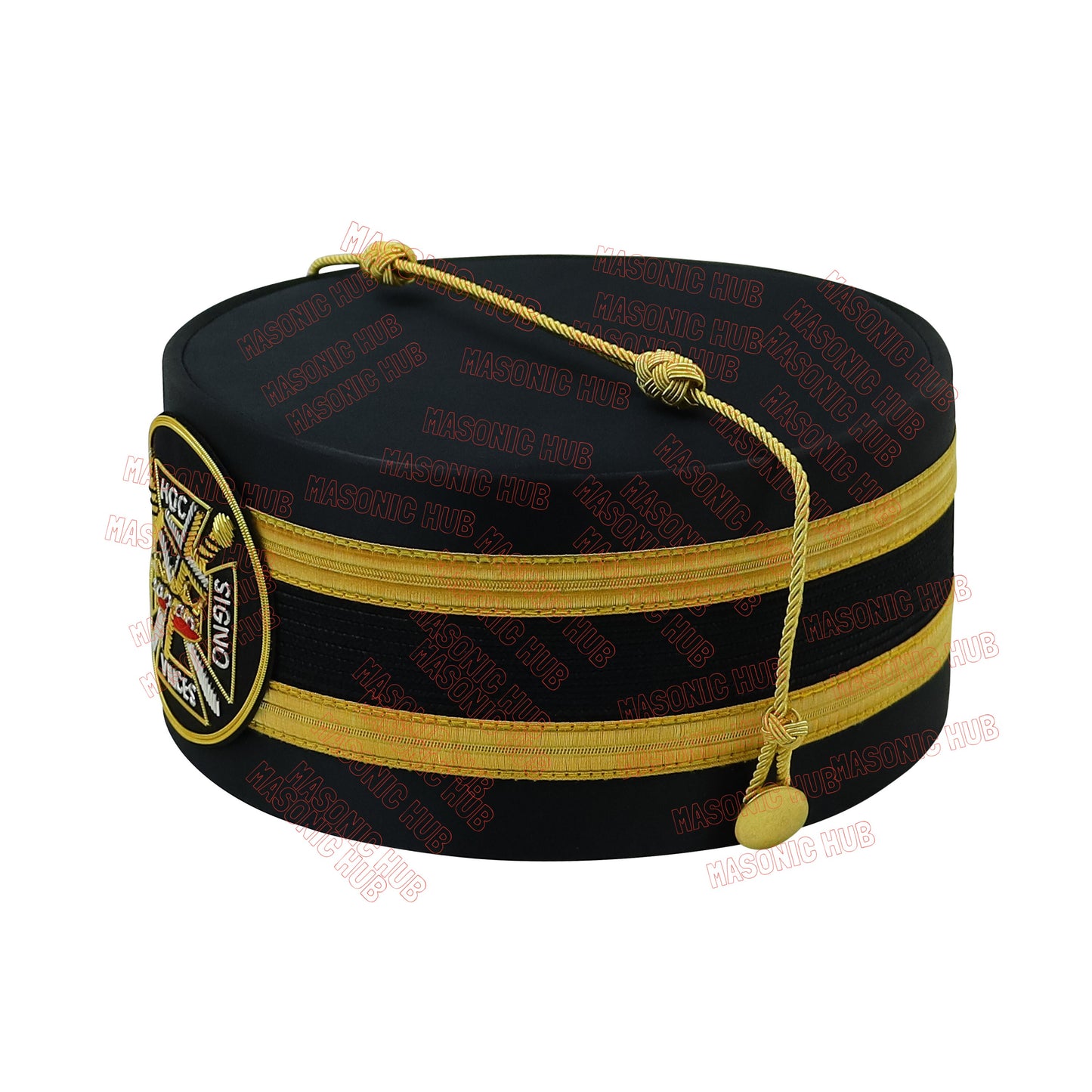 Knights Templar Black Satin Cap with Gold Braid - Masonic Freemason Hat ( B )
