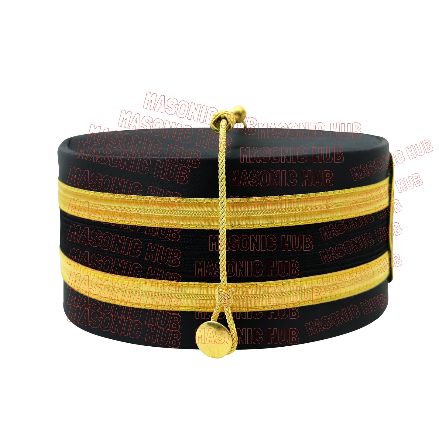 Knights Templar Black Satin Cap with Gold Braid - Masonic Freemason Hat ( B )