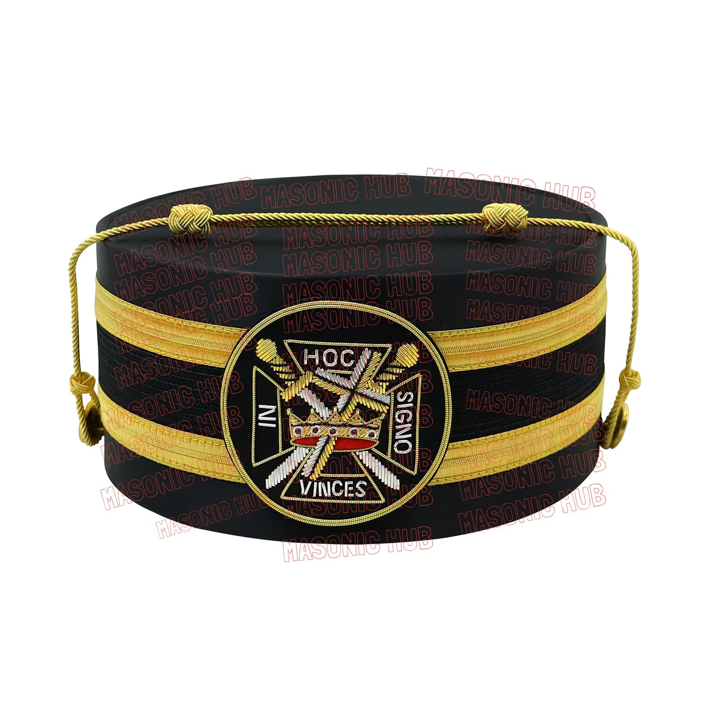 Knights Templar Black Satin Cap with Gold Braid - Masonic Freemason Hat ( B )